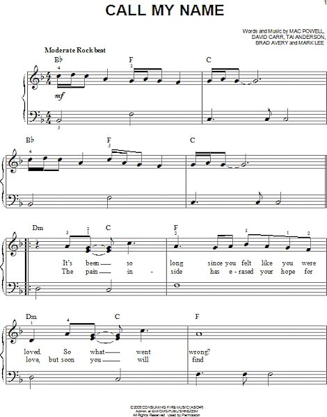 open zoom image for Call My Name - Easy Piano, New, Main