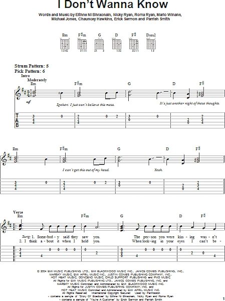 open zoom image for I Don't Wanna Know - Easy Guitar with TAB, New, Main