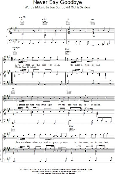 open zoom image for Never Say Goodbye - Piano/Vocal/Guitar, New, Main