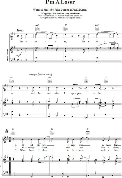 open zoom image for I'm A Loser - Piano/Vocal/Guitar, New, Main