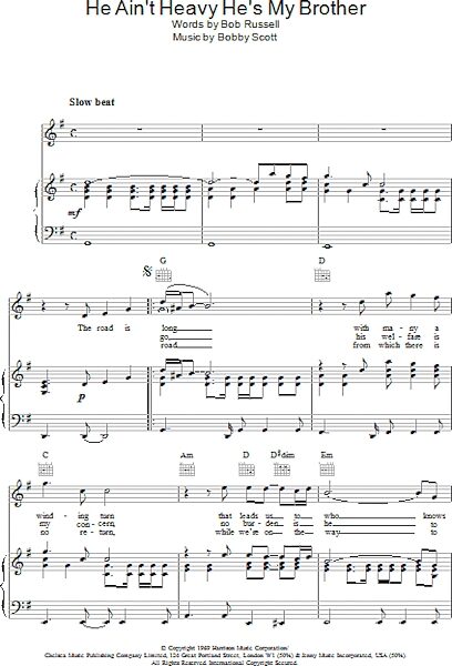 open zoom image for He Ain't Heavy, He's My Brother - Piano/Vocal/Guitar, New, Main