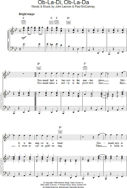 open zoom image for Ob La Di Ob La Da - Piano/Vocal/Guitar, New, Main