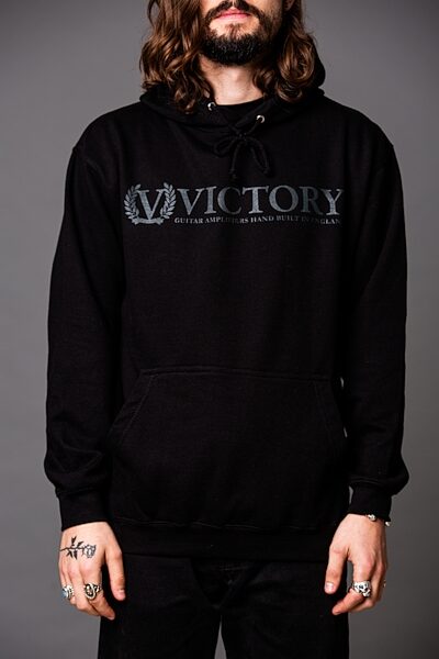 open zoom image for Victory Hoodie Sweatshirt, Black with Black Logo, Small, Action Position Back