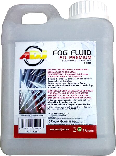open zoom image for ADJ F1L Premium Fog Juice, 1 Liter, Action Position Back
