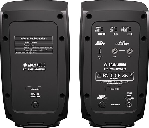 open zoom image for ADAM Audio D3V Active Desktop Studio Monitors, Pair, Black, Action Position Back
