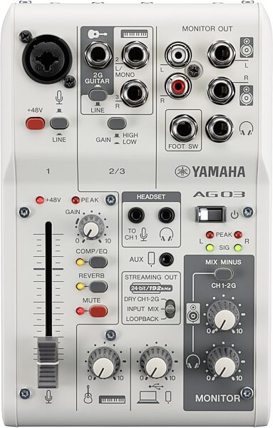 open zoom image for Yamaha AG03MK2 Livestreaming USB Mixer, White, Main