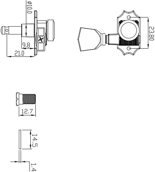 open zoom image for Allparts TK-7132-001 True Lok Locking Tuners, New, Action Position Back