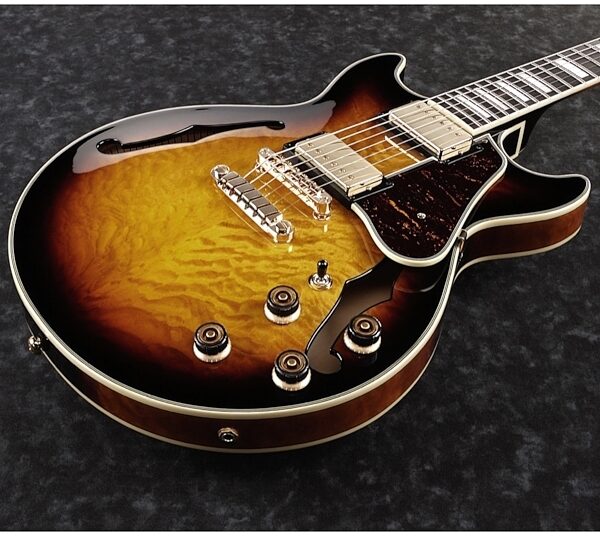 open zoom image for Ibanez Artcore Expressionist AM93QM Semi-Hollowbody Electric Guitar, Antique Yellow Sunburst, Open Box (Very Good), View