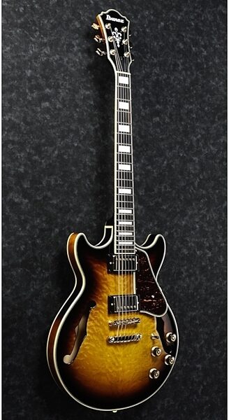 open zoom image for Ibanez Artcore Expressionist AM93QM Semi-Hollowbody Electric Guitar, Antique Yellow Sunburst, Open Box (Very Good), View