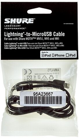 open zoom image for Shure AMV-LTG15 MOTIV Lightning Accessory Cable (15-Inch), 15 inch, Open Box (Like New), Detail Side