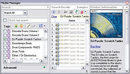 open zoom image for Sony Acid Loop-Based Composition Software (Windows), Media Manager 3