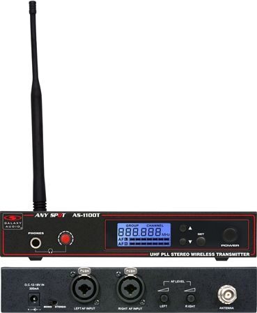 open zoom image for Galaxy Audio AS-1100 Selectable-Frequency Wireless In-Ear Personal Monitor System, Transmitter Front and Rear