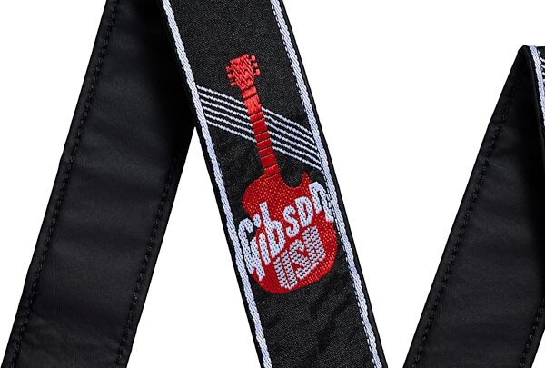 open zoom image for Gibson Logo Woven Guitar Strap, Red, 2 inch Width, Action Position Back