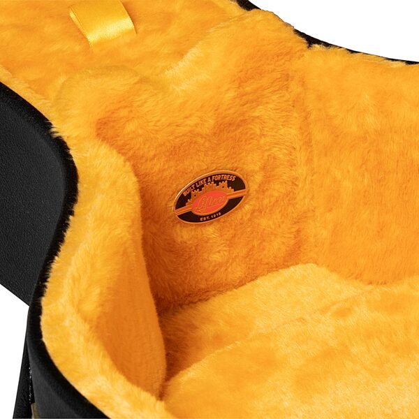 open zoom image for Gibson Lifton Historic Dreadnought Acoustic Guitar Case, Black/Goldenrod, Action Position Back