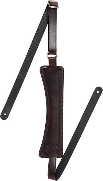 open zoom image for Gibson The Modern Vintage Mini Leather Guitar Strap, Cherry Brown, Action Position Front