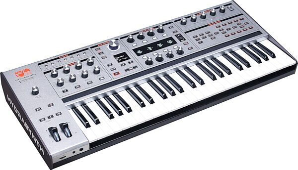 open zoom image for ASM Ashun Sound Machines Hydrasynth 5th Anniversary Edition Keyboard Synthesizer, 49-Key, Silver, Angled Front