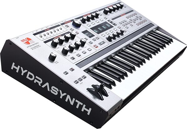 open zoom image for ASM Ashun Sound Machines Hydrasynth 5th Anniversary Edition Keyboard Synthesizer, 49-Key, Silver, Angled Side