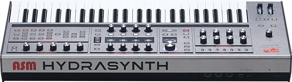 open zoom image for ASM Ashun Sound Machines Hydrasynth 5th Anniversary Edition Keyboard Synthesizer, 49-Key, Silver, Angled Back