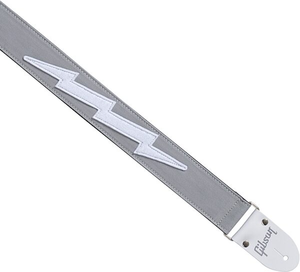 open zoom image for Gibson The Vintage Bolt Guitar Strap, Gray, Action Position Front
