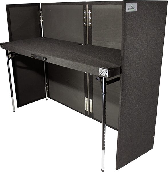open zoom image for Grundorf AT-6022 Carpeted Folding DJ Table, Black Carpet, 60x22 Inch, AT-6022B, In Use with Facade
