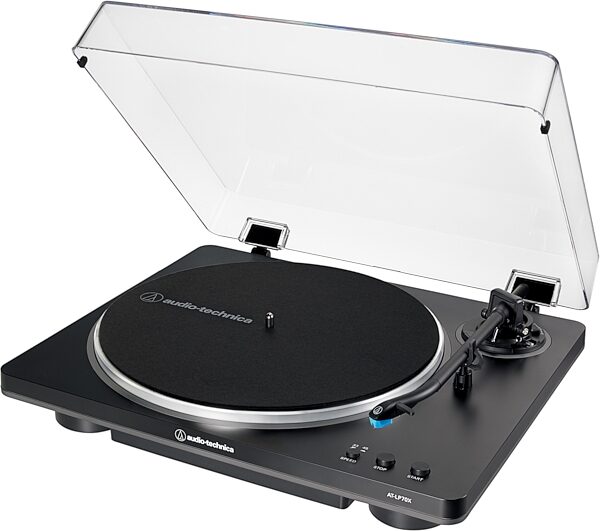 open zoom image for Audio-Technica AT-LP70X Fully-Automatic Belt-Drive Turntable, Black/Gray, Open Box (Like New), Action Position Front