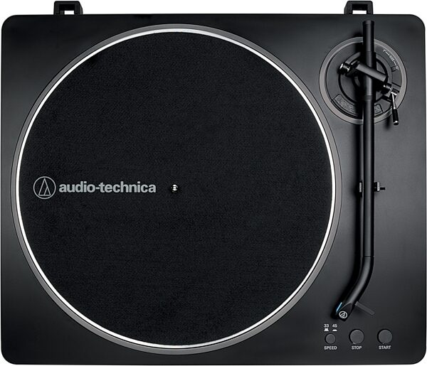 open zoom image for Audio-Technica AT-LP70X Fully-Automatic Belt-Drive Turntable, Black/Gray, Open Box (Like New), Action Position Front