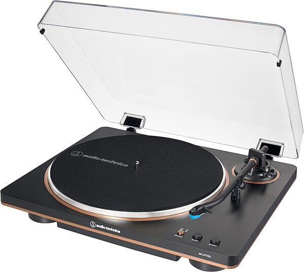 open zoom image for Audio-Technica AT-LP70X Fully-Automatic Belt-Drive Turntable, Black/Bronze, Open Box (Like New), Action Position Front
