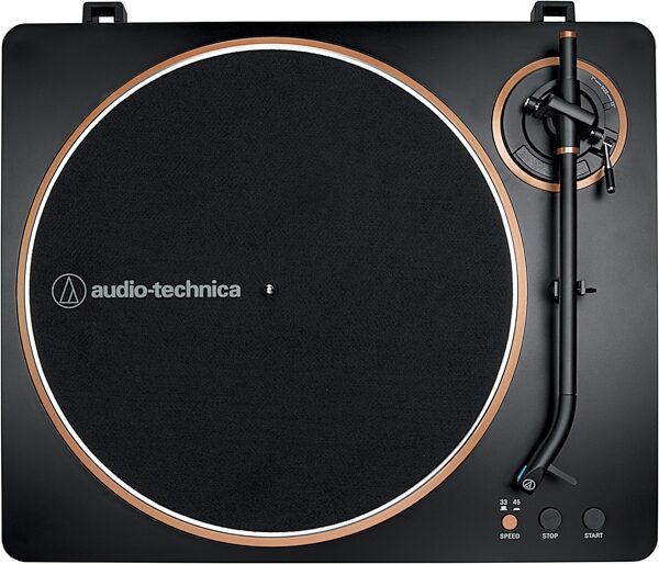 open zoom image for Audio-Technica AT-LP70X Fully-Automatic Belt-Drive Turntable, Black/Bronze, Open Box (Like New), Action Position Front
