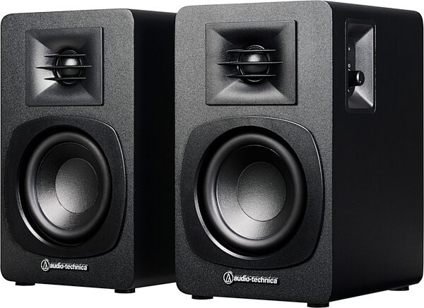 open zoom image for Audio-Technica AT-SP3X Bookshelf Speakers with Bluetooth, Black, Open Box (Like New), Action Position Front