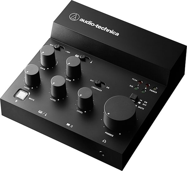 open zoom image for Audio-Technica AT-UMX3 USB Desktop Audio Mixer, Black, Action Position Front