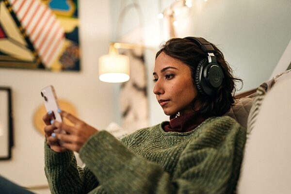 open zoom image for Audio-Technica ATH-M20xBT Wireless Over-Ear Headphones, Black, Open Box (Very Good), Action Position Front