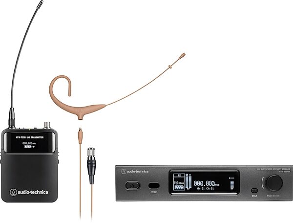 open zoom image for Audio-Technica ATW-3211N892X 3000 Series Wireless Headworn Microphone System (Network-Enabled), Band DE2 (470.125 - 529.975 MHz), Beige, Action Position Back