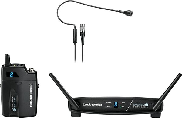 open zoom image for Audio-Technica ATW-1101/H92 System 10 Wireless Headset Microphone System, 2.4 GHz ISM Band, Black, Action Position Back