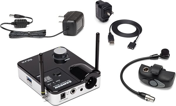 open zoom image for Samson AirLine AWXm Micro Wind Instrument Wireless Microphone System, Band D (542 - 566 MHz), Open Box (Like New), Action Position Front