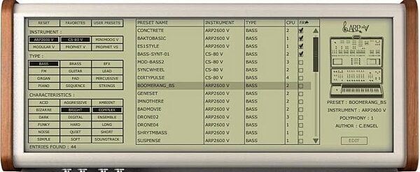 open zoom image for Arturia Analog Factory Classic Synth Plug-In, Preset Manager