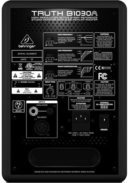 open zoom image for Behringer B1030A Truth Active Monitor, Back