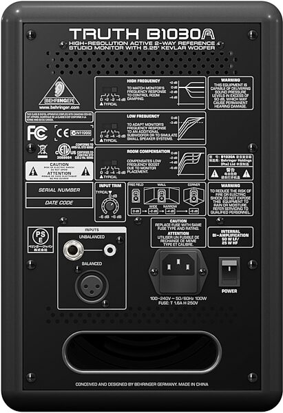open zoom image for Behringer B1030A Truth Active Monitor, Rear