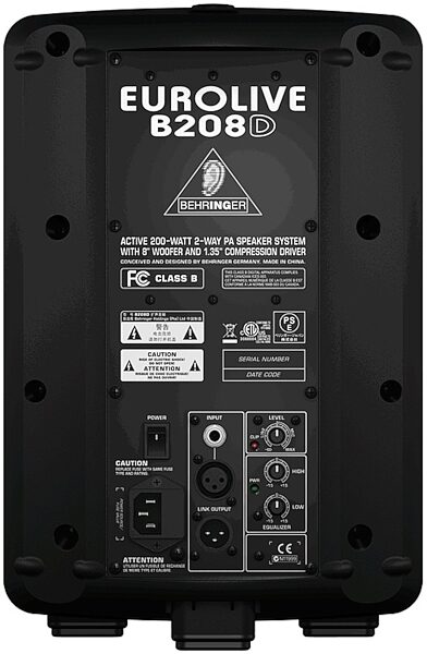 open zoom image for Behringer B208D Eurolive 2-Way Powered Speaker (200 Watts, 1x8"), Black - Rear