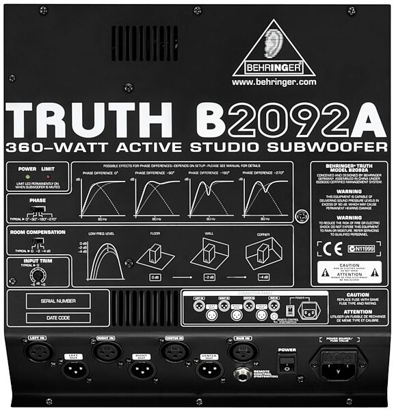 open zoom image for Behringer B2092A Active Studio Subwoofer (360 Watts), Rear