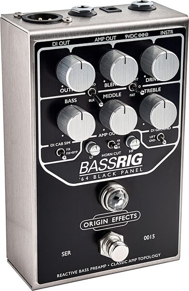 open zoom image for Origin Effects BassRIG '64 Black Panel Preamp and Overdrive Pedal, Black Panel, Open Box (Like New), Action Position Back