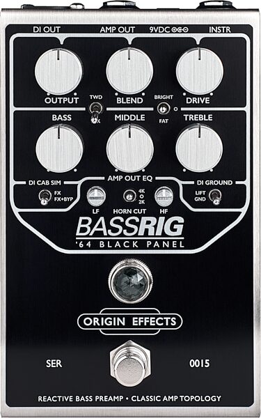 open zoom image for Origin Effects BassRIG '64 Black Panel Preamp and Overdrive Pedal, Black Panel, Open Box (Like New), Action Position Back