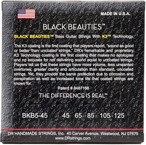 open zoom image for DR Strings BKB545 Black Beauties 5-String Electric Bass Strings (Medium, 45-125), Single Pack, Medium, 45-125, BKB-545, view