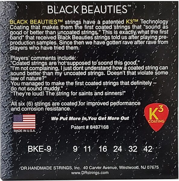 open zoom image for DR Strings Black Beauties Electric Guitar Strings, Light, 9-42, view