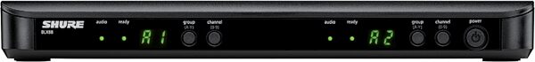 open zoom image for Shure BLX288/SM58 Dual Handheld Wireless SM58 Microphone System, Band J11 (596 - 616 MHz), Silver, Open Box (Very Good), Receiver Front