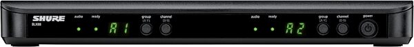 open zoom image for Shure BLX1288/MX53 Dual-Channel Combo Wireless System with SM58 Handheld Mic and MX153 Earset Mic, Band J11 (596 - 616 MHz), Dual Receiver Front