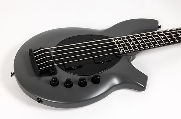 open zoom image for Ernie Ball Music Man Bongo 5HH Electric Bass, 5-String (with Case), Titan Gray, Ebony Fretboard, Detail Front