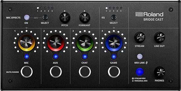 open zoom image for Roland Bridge Cast Dual-Bus Gaming Audio Mixer, New, Action Position Front