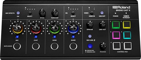 open zoom image for Roland Bridge Cast X Dual-Bus Gaming Audio Mixer and Video Capture, New, Action Position Front