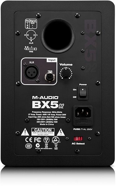 open zoom image for M-Audio BX5 D2 Active Studio Monitors, Back