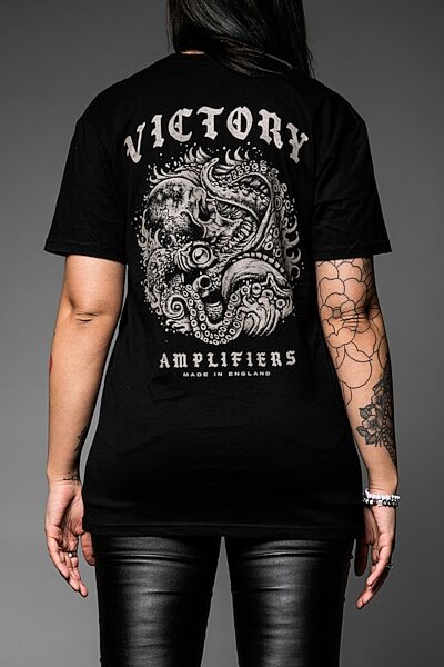 open zoom image for Victory The Kraken T-Shirt, Black with White Logo, Small, Action Position Back